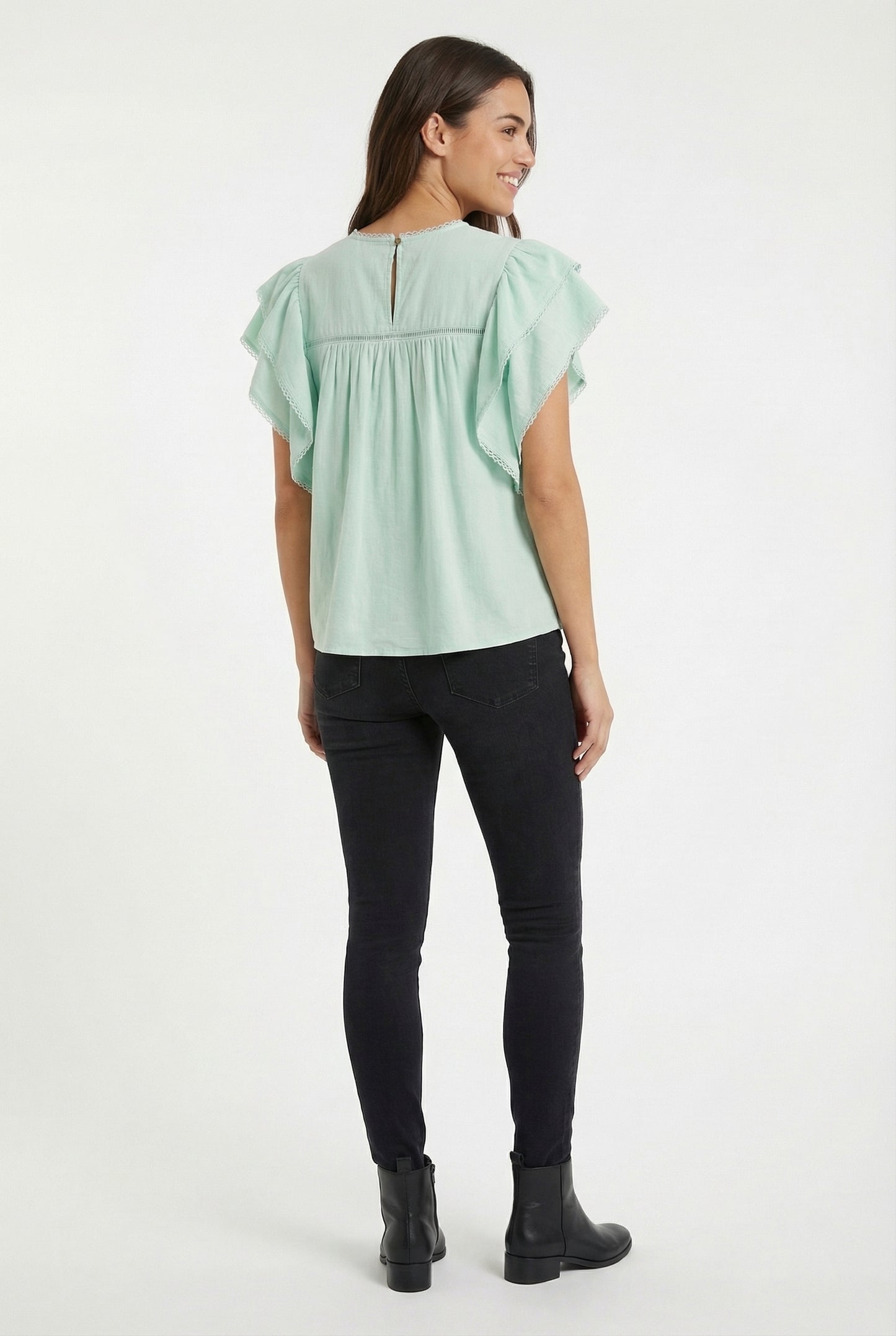 Women's June & Hudson Flutter Sleeve Blouse with Lace Trim