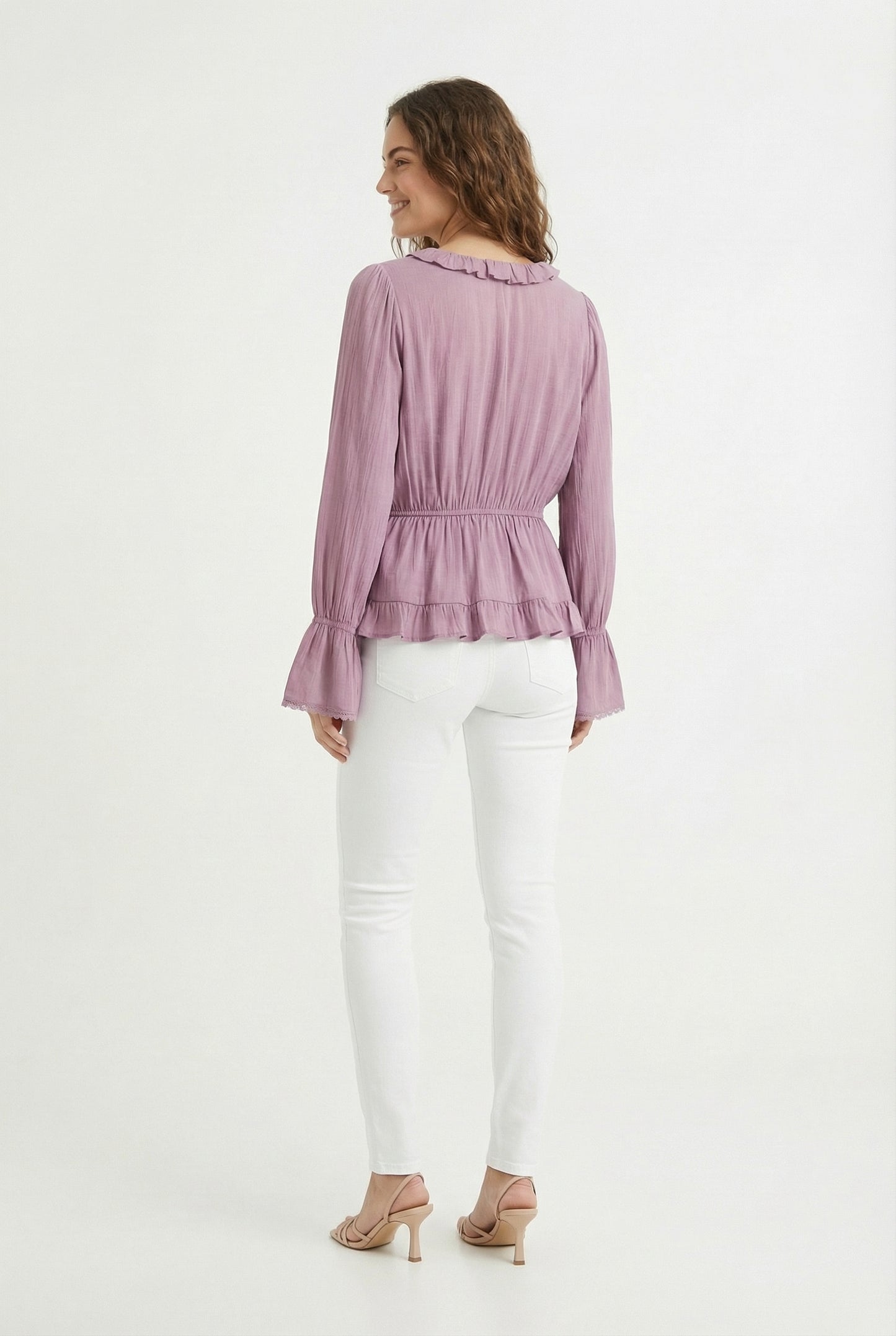 Women's June & Hudson Long-Sleeve Tie-Front Ruffle Blouse