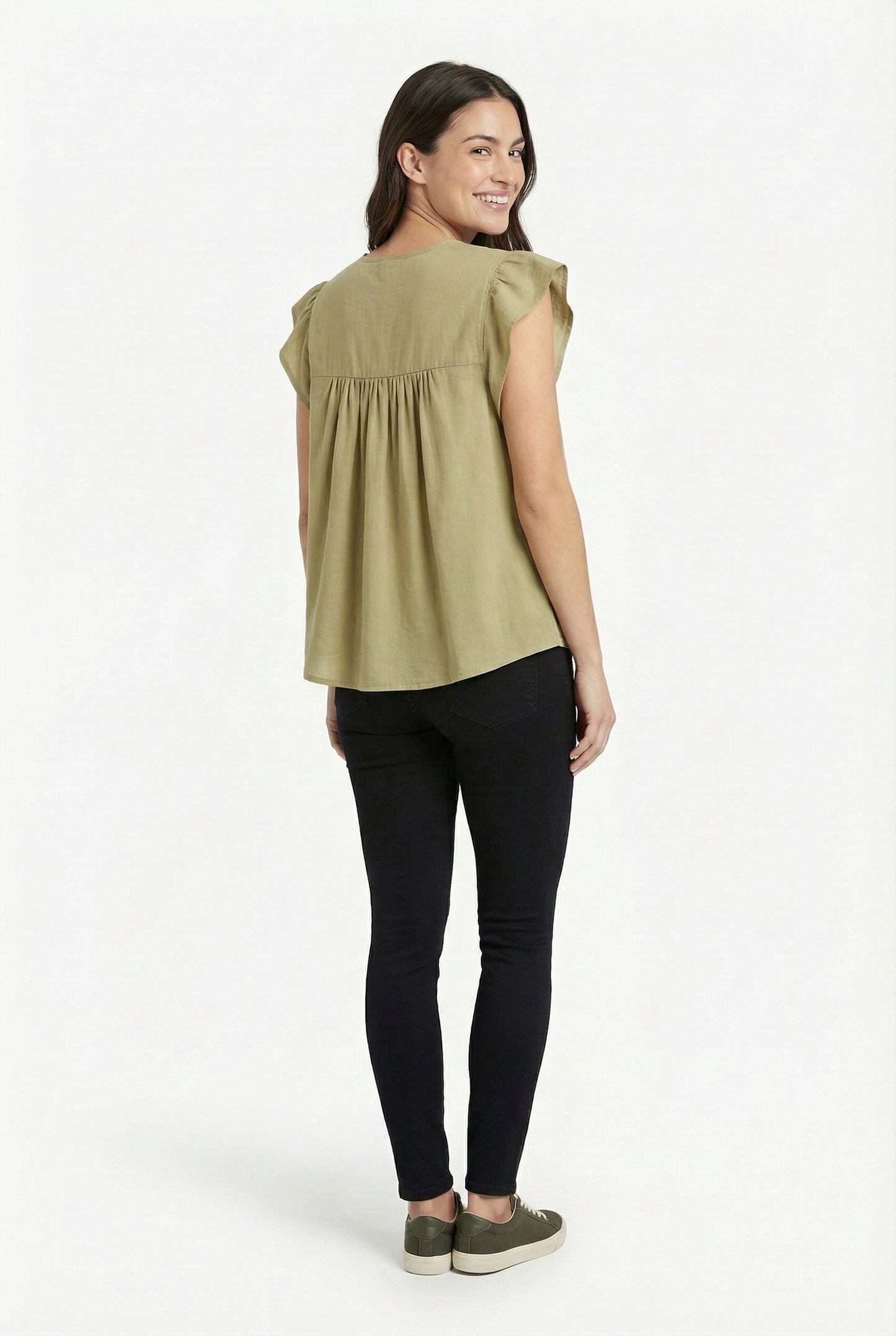 Women's June & Hudson Ruffle Sleeve Embroidered Top