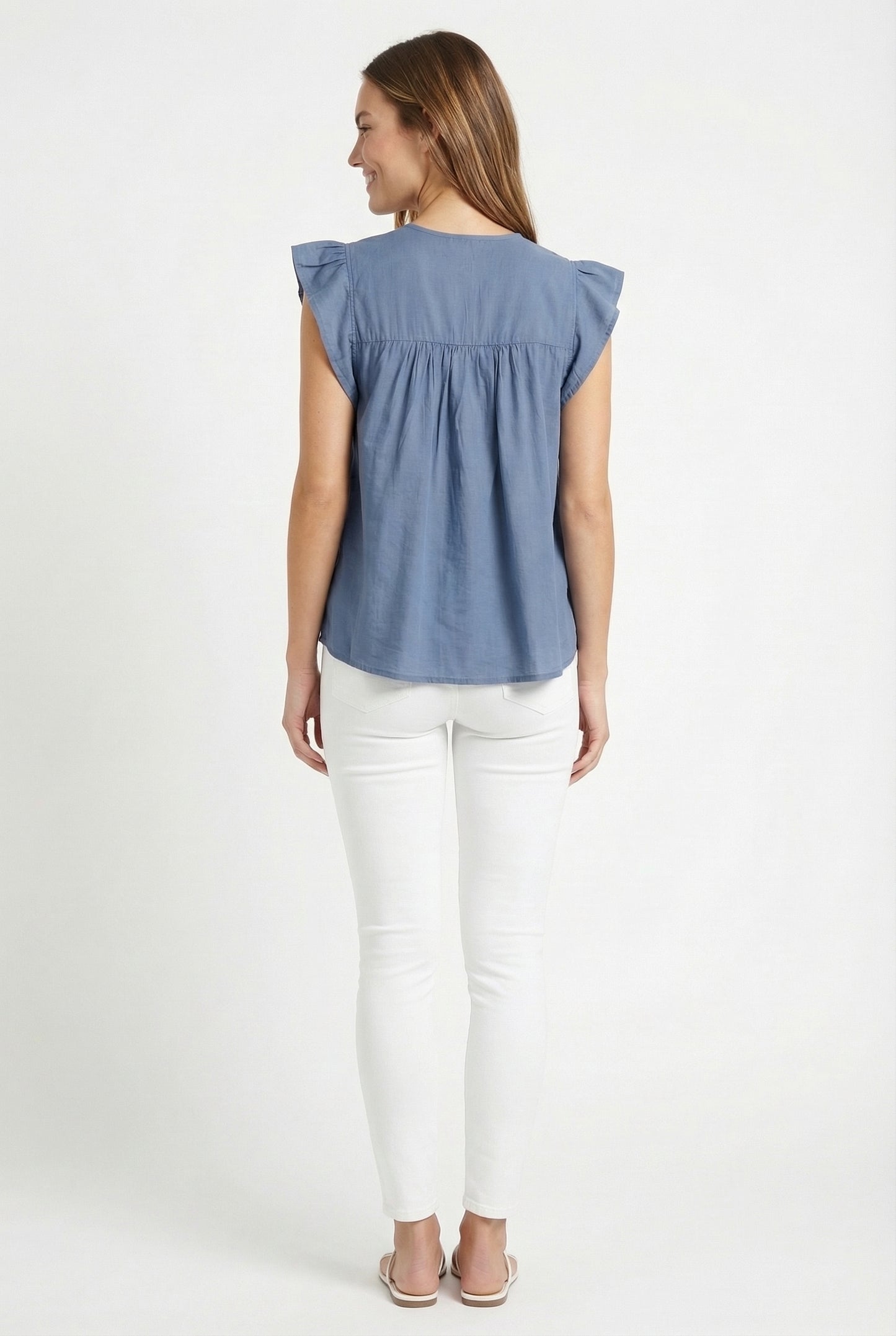 Women's June & Hudson Ruffle Sleeve Embroidered Top