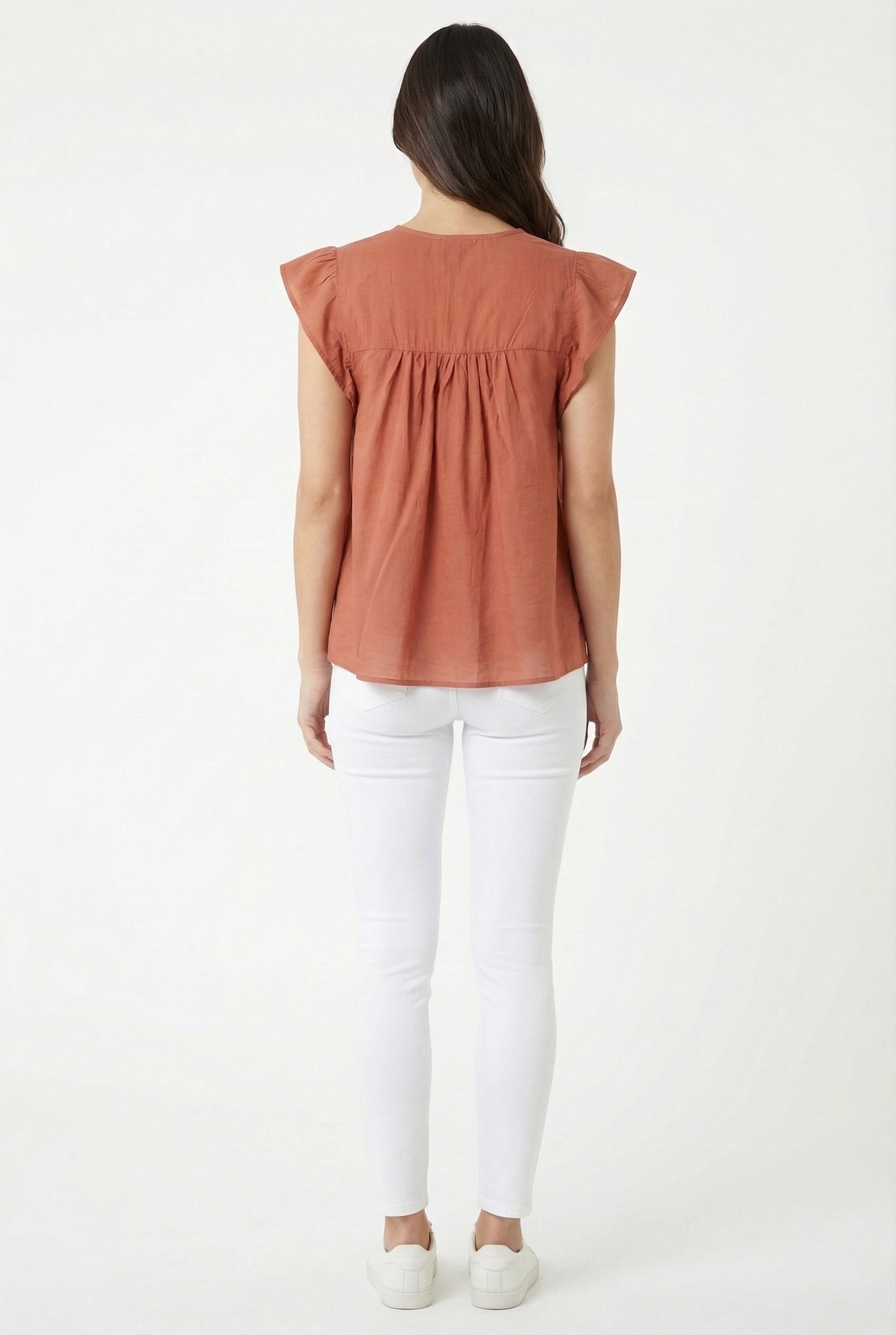 Women's June & Hudson Ruffle Sleeve Embroidered Top