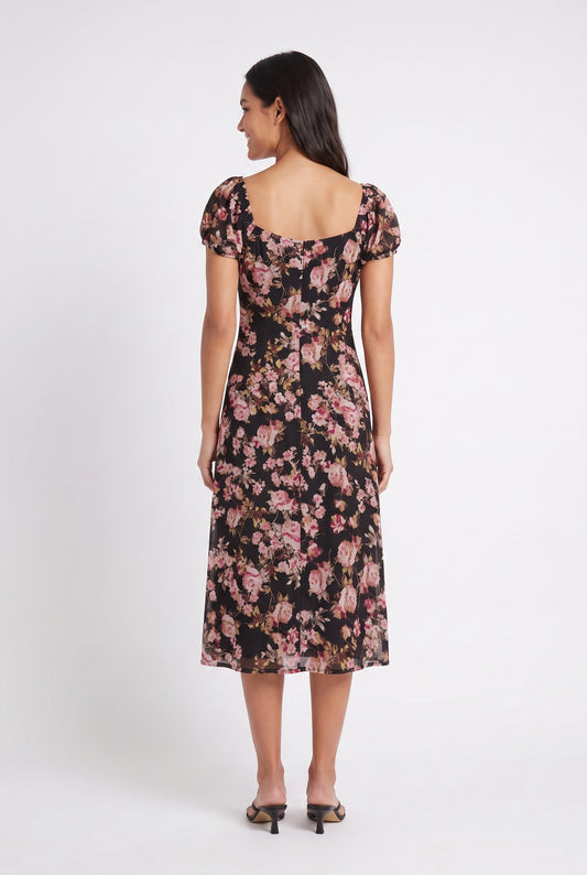 Women's As U Wish Floral Puff Sleeve Midi Dress
