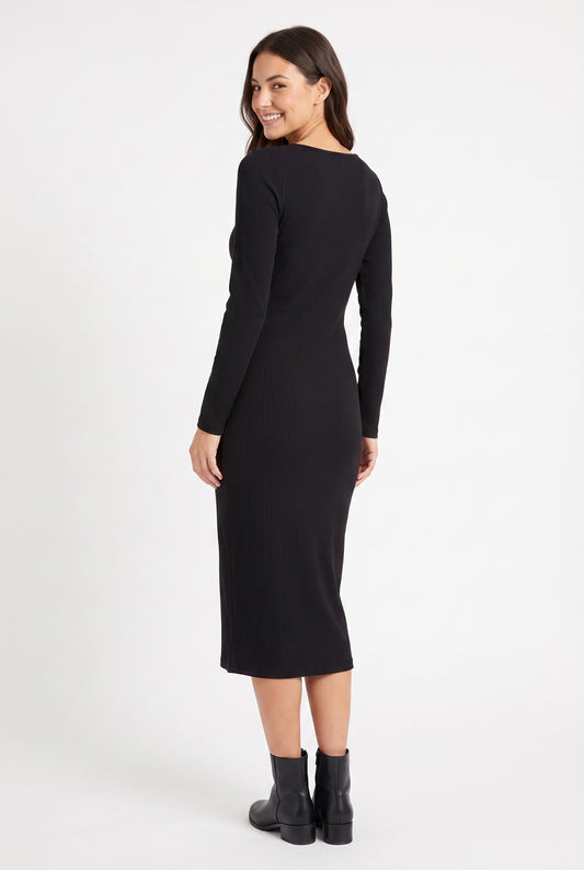 Women's Meraki Long-Sleeve Button-Front Ribbed Midi Dress