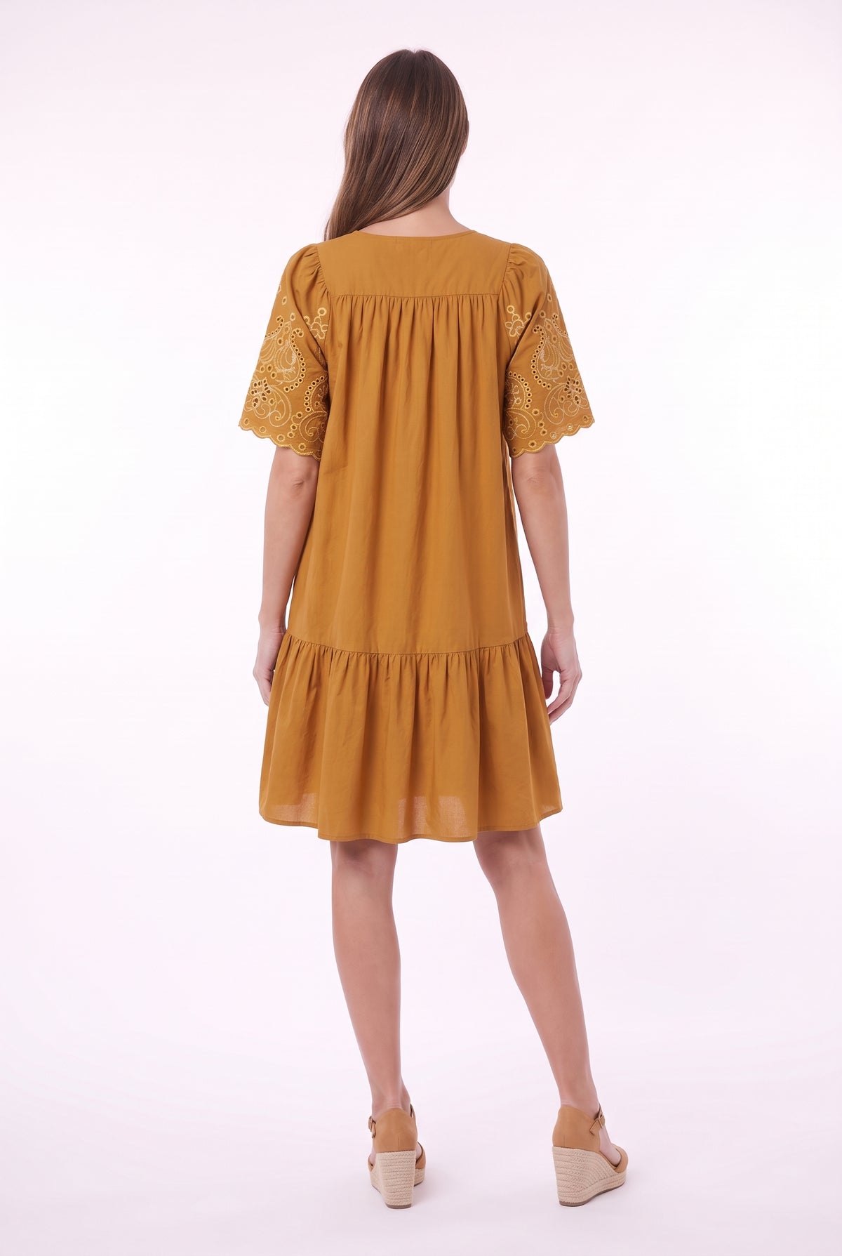 Women's Figueroa & Flower Embroidered Short Sleeve Tiered Dress
