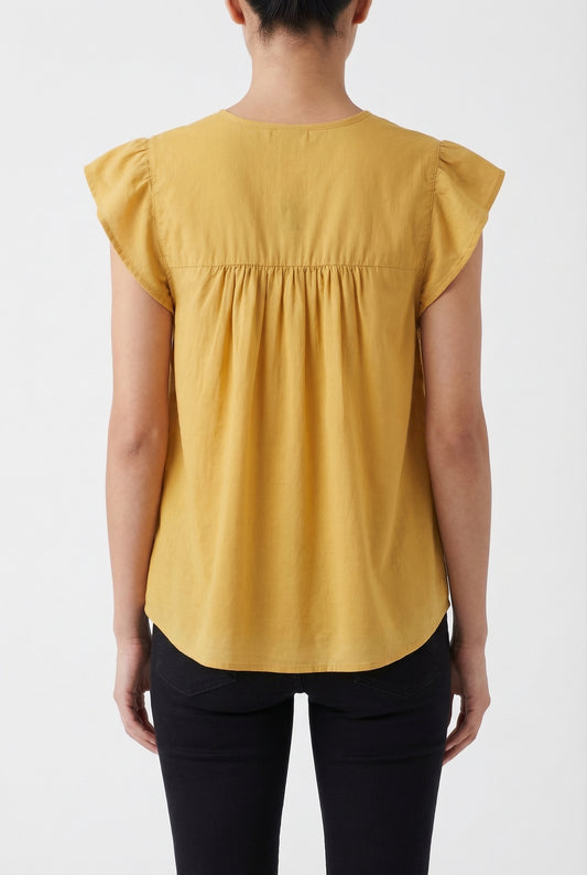 Women's June & Hudson Ruffle Sleeve Embroidered Top