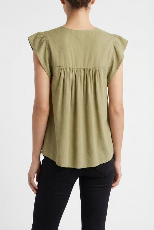 Women's June & Hudson Ruffle Sleeve Embroidered Top