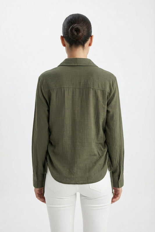 Women's June & Hudson Relaxed Side-Tie Long Sleeve Shirt