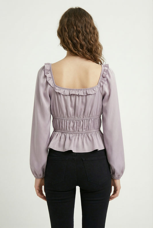 Women's Love & Piece Romantic Ruffle Blouse with Tie Neck