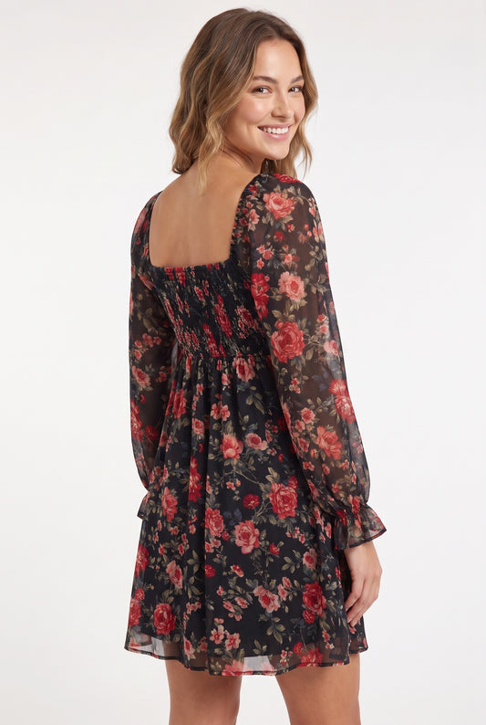 Women's As U Wish Long-Sleeve Floral Mini Dress