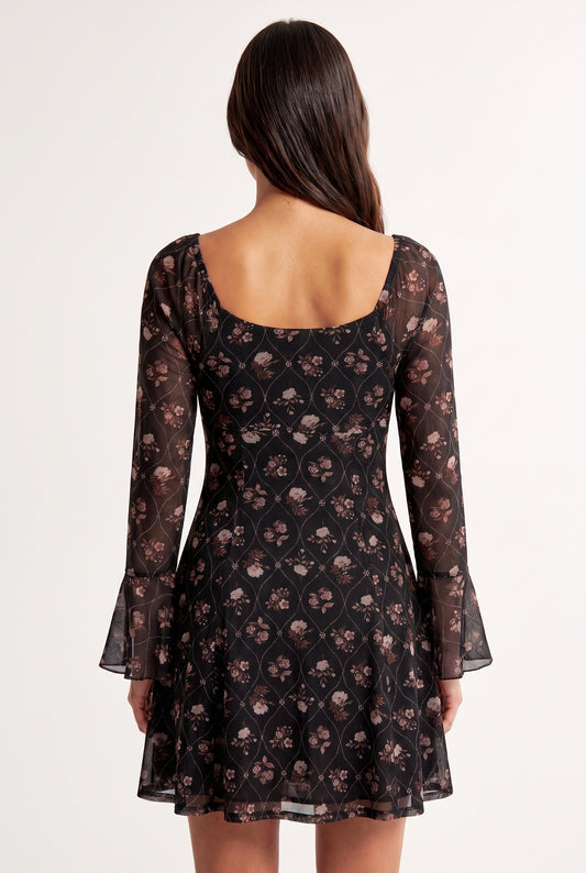 Women's As U Wish Bell Sleeve Floral Mini Dress