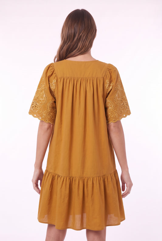 Women's Figueroa & Flower Embroidered Short Sleeve Tiered Dress