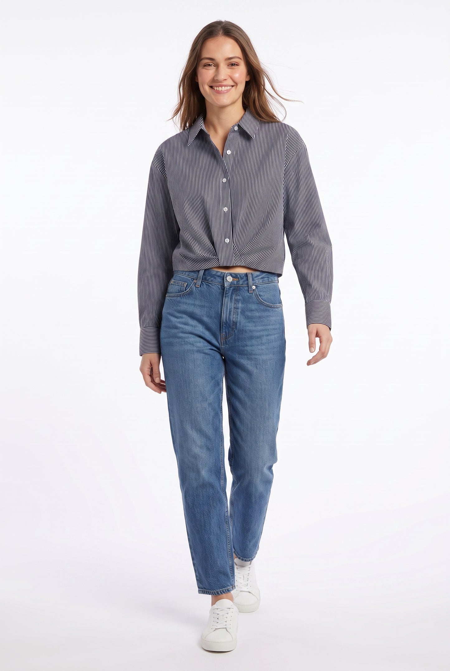 Women's Meraki Striped Long-Sleeve Button-Down Crop Shirt