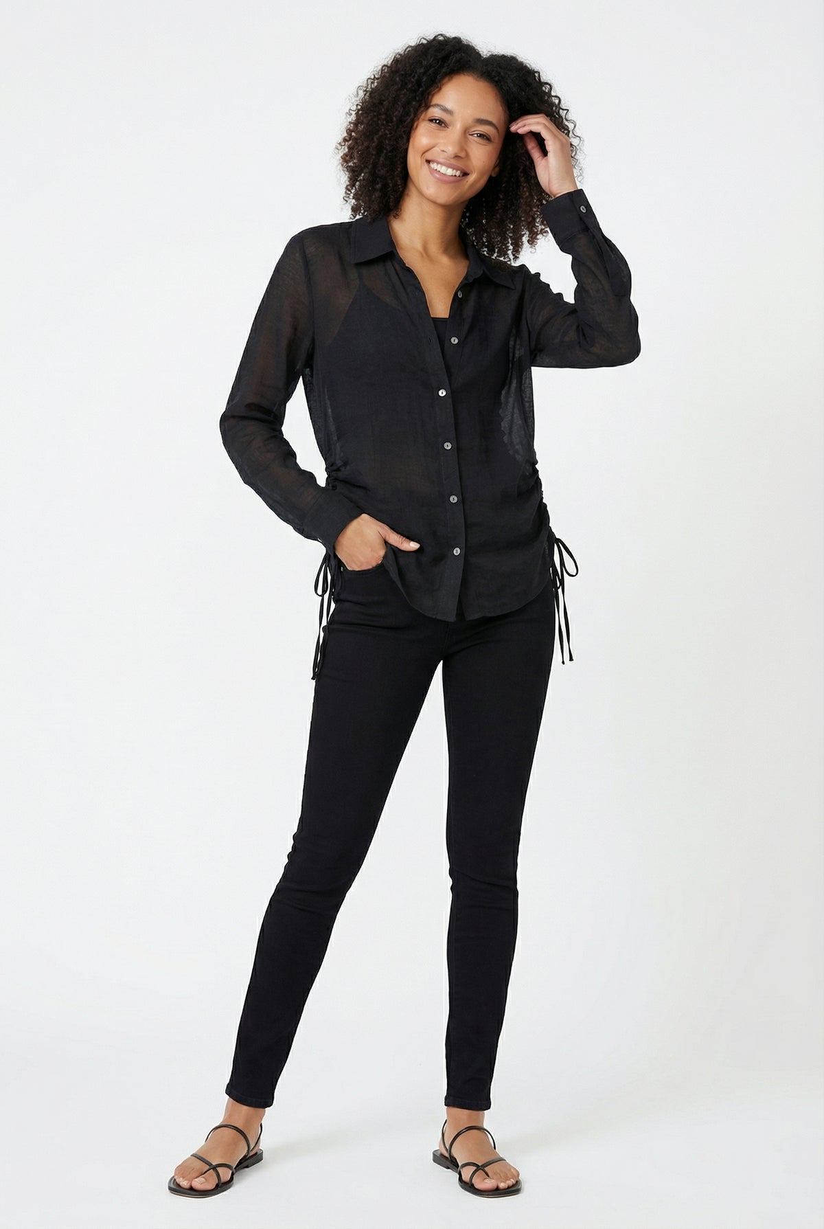 Women's June & Hudson Relaxed Side-Tie Long Sleeve Shirt