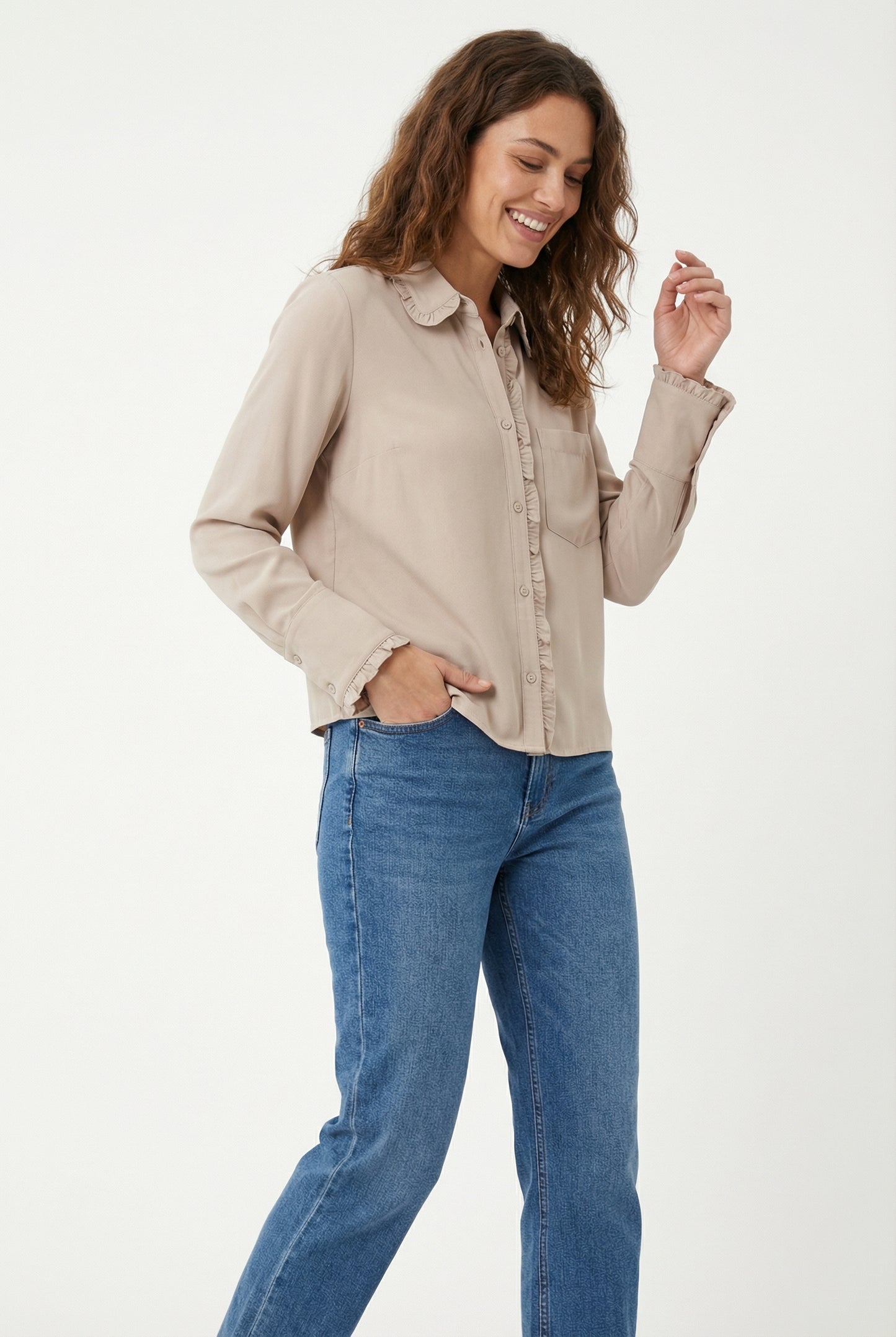 Women's Love & Piece Soft Ruffle Collar Button-Up Top