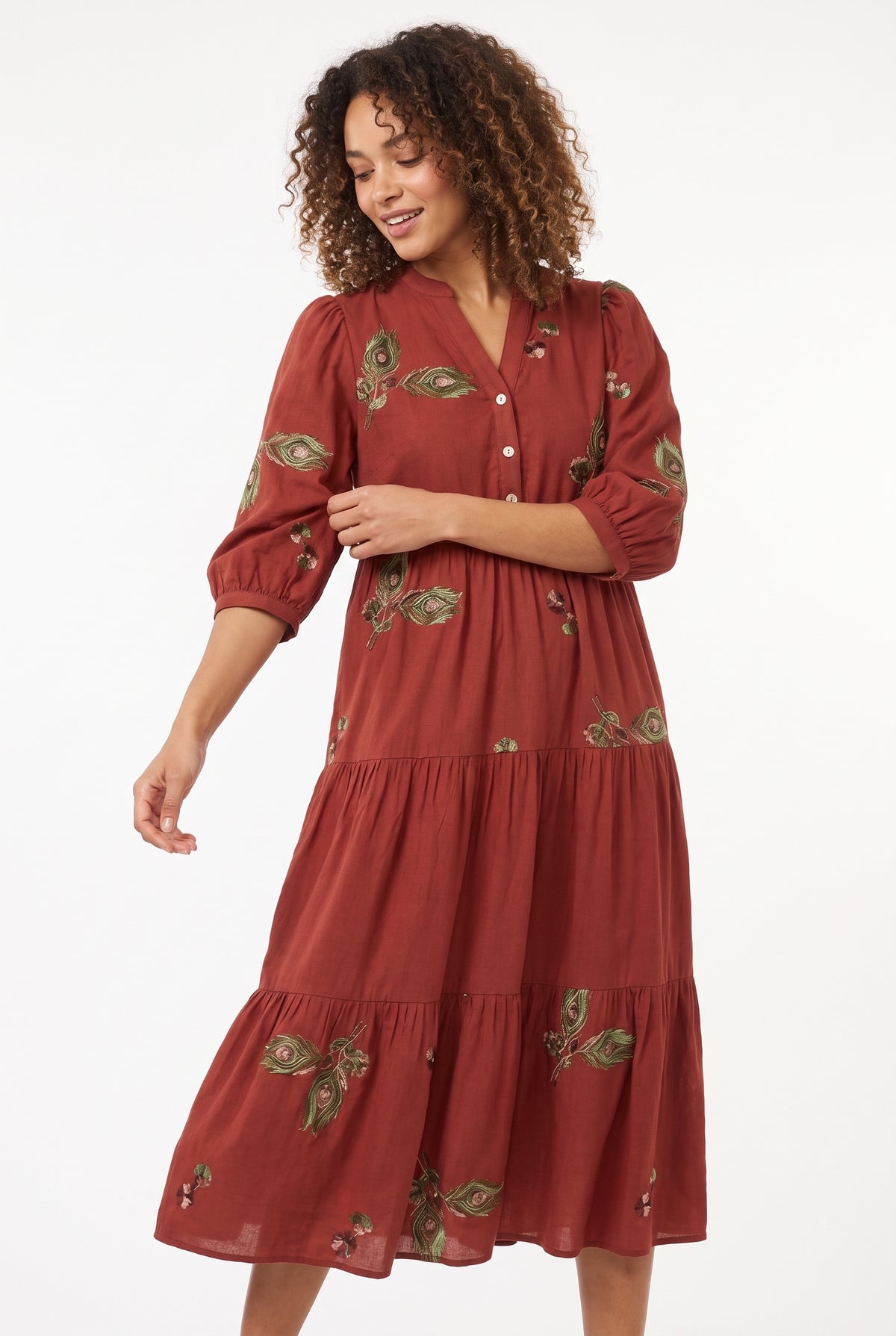 Women's Figueroa & Flower Embroidered Tiered Midi Dress