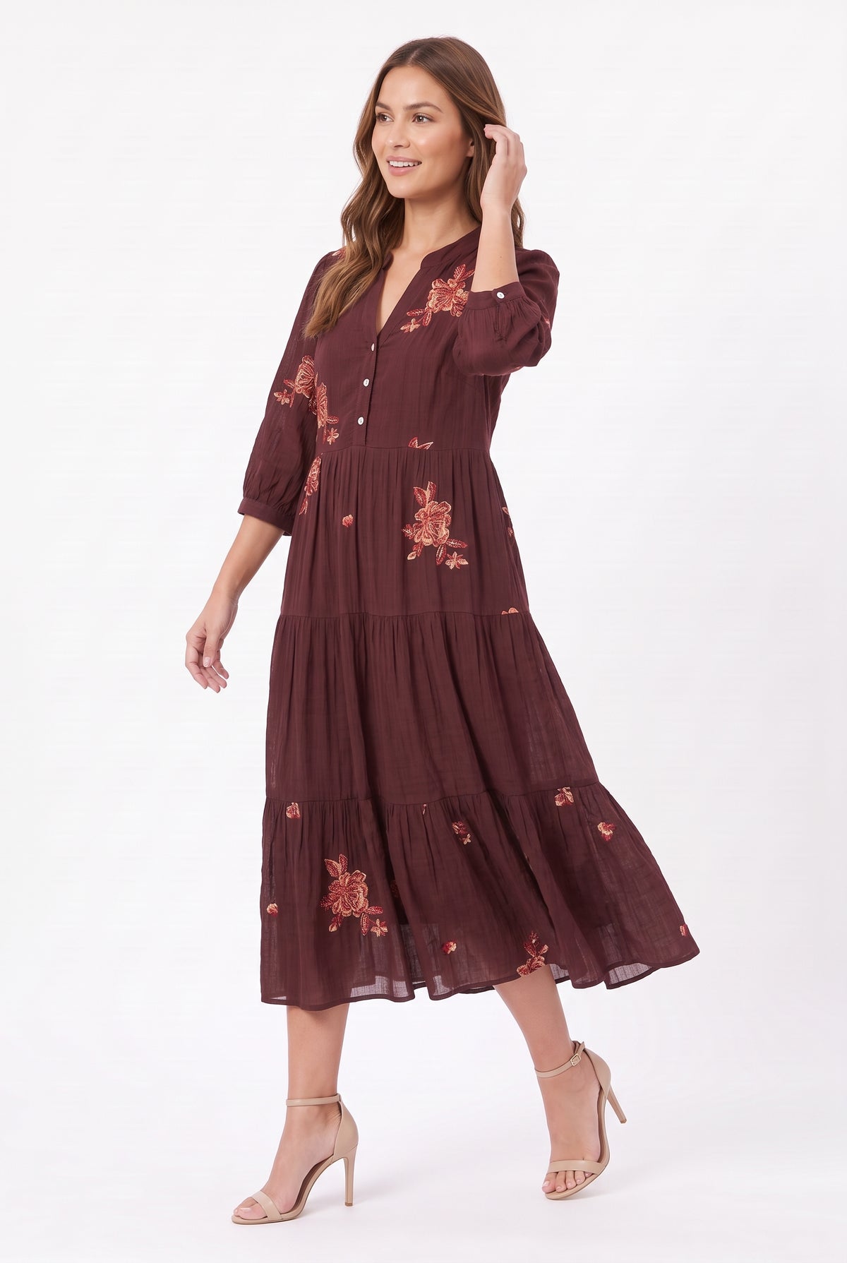 Women's Figueroa & Flower Embroidered Tiered Midi Dress