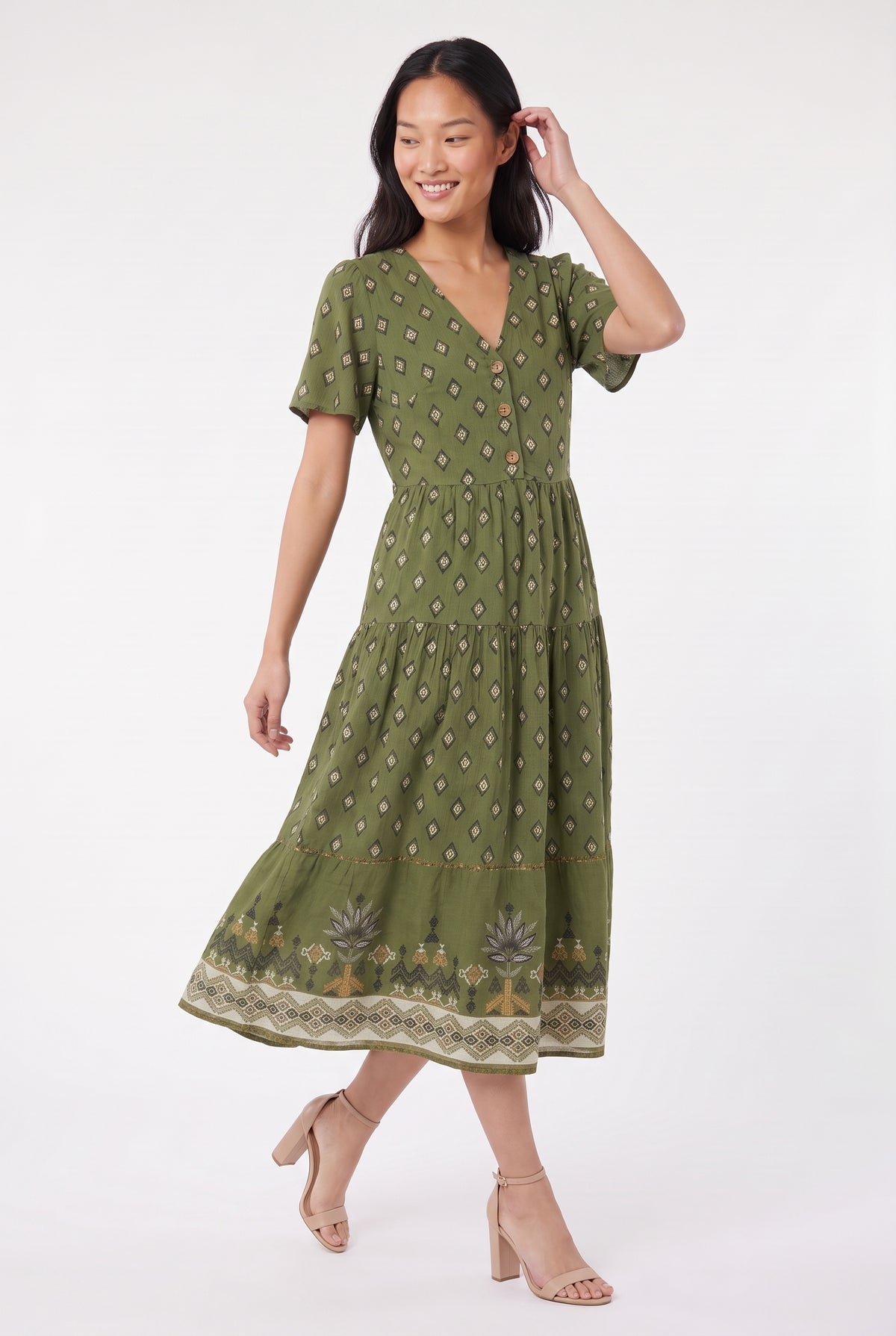 Women's Figueroa & Flower Tiered Button-Front Midi Dress