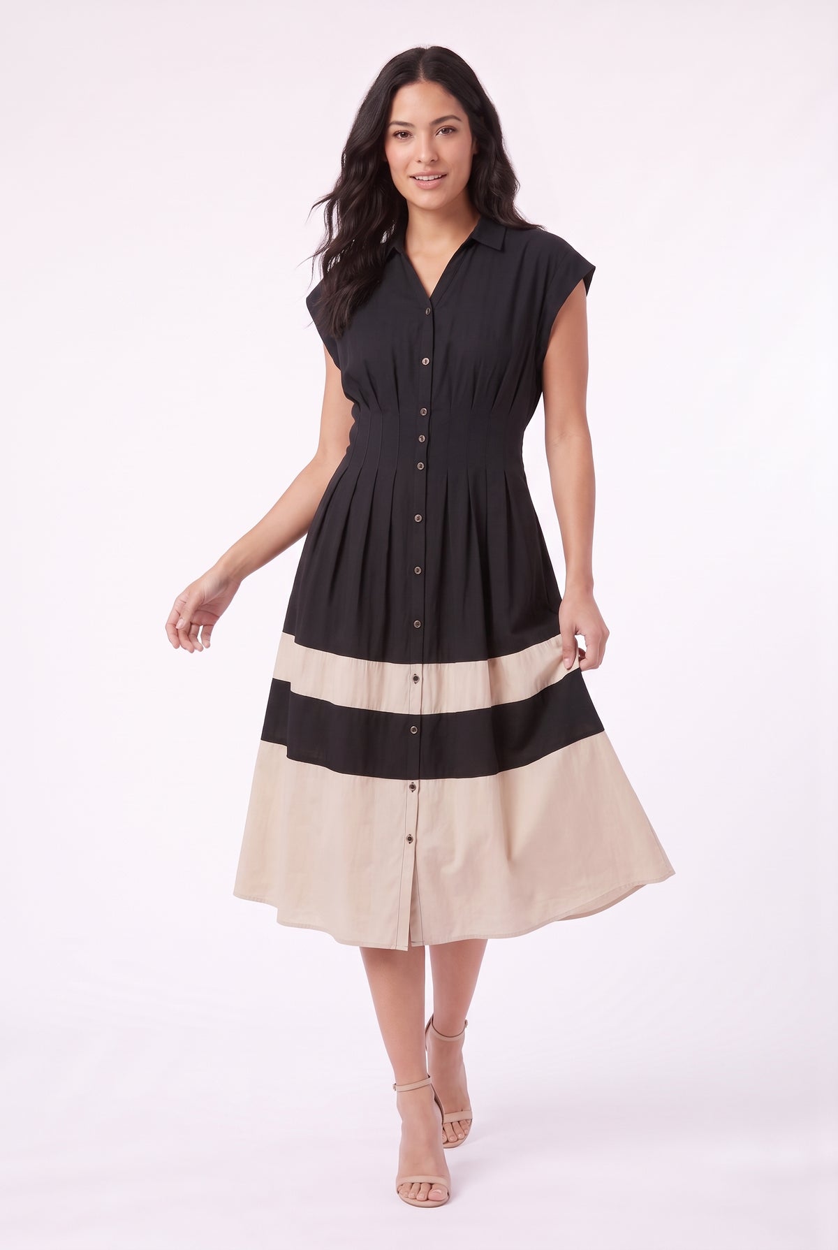 Women's Figueroa & Flower Button-Front Midi Dress with Pleated Waist