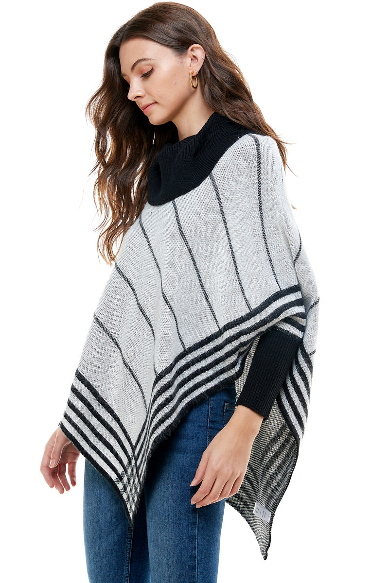 Amelia Relaxed Turtleneck Striped Poncho Sweater