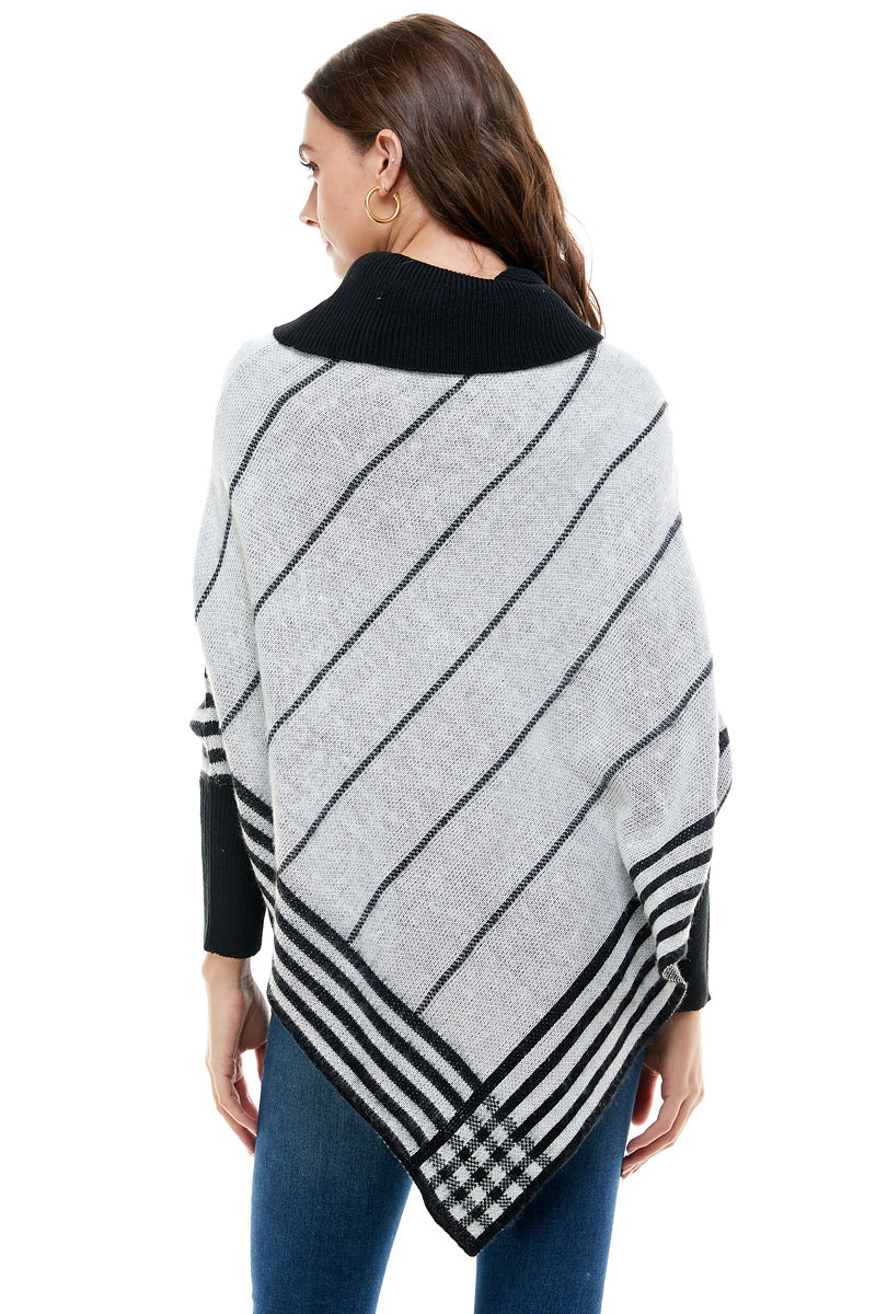 Amelia Relaxed Turtleneck Striped Poncho Sweater