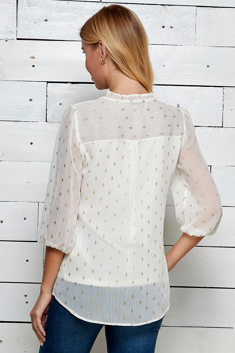 Three Quarter V-Neck Popover Top