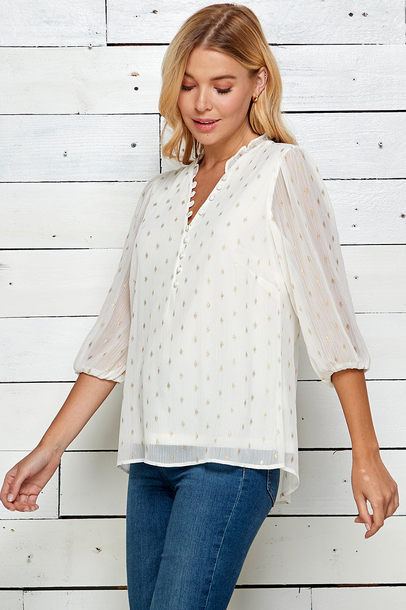 Three Quarter V-Neck Popover Top