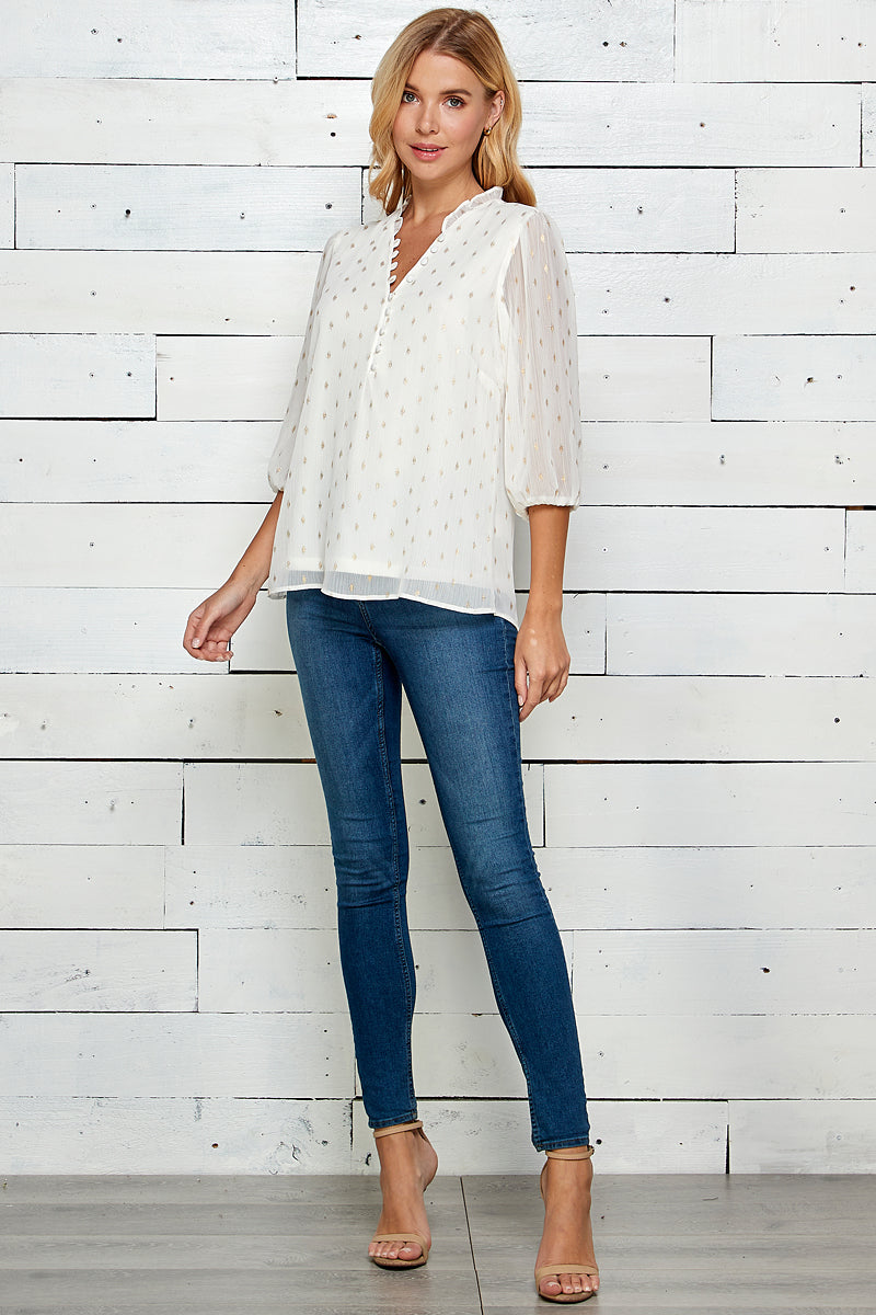 Three Quarter V-Neck Popover Top