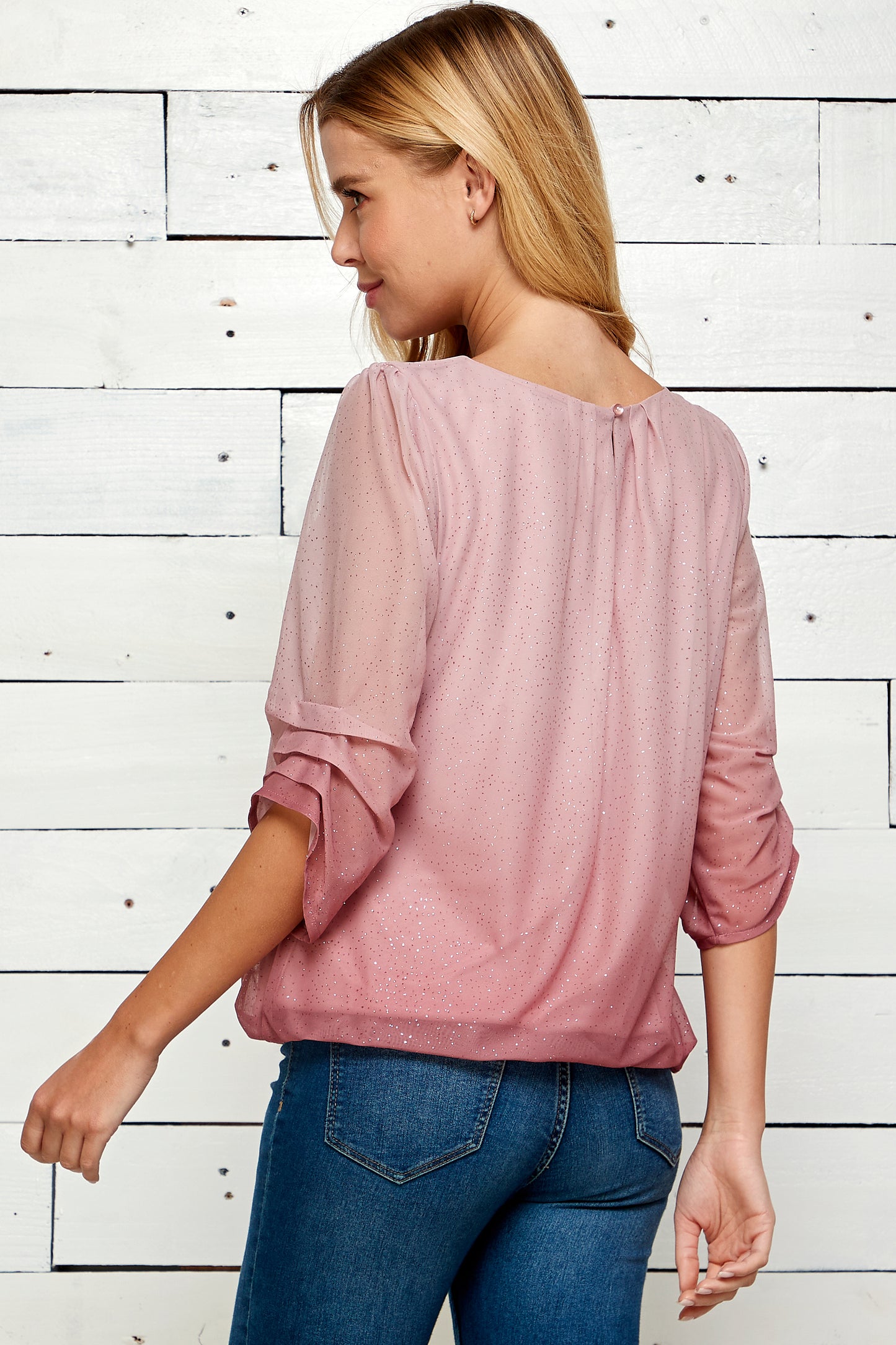 Three Quarter Step Sleeve Bubble Top