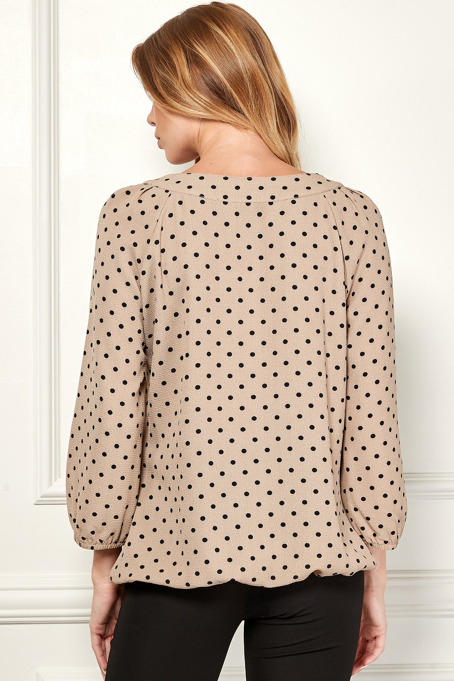 Three Quarter Sleeve Tie Neck Bubble Top