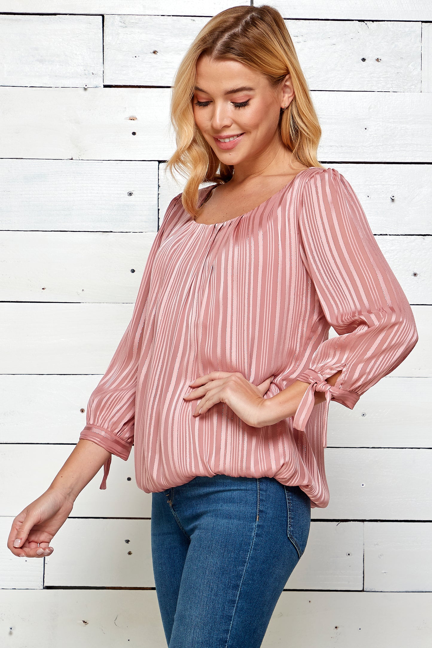 Three Quarter Tie Sleeve Bubble Top