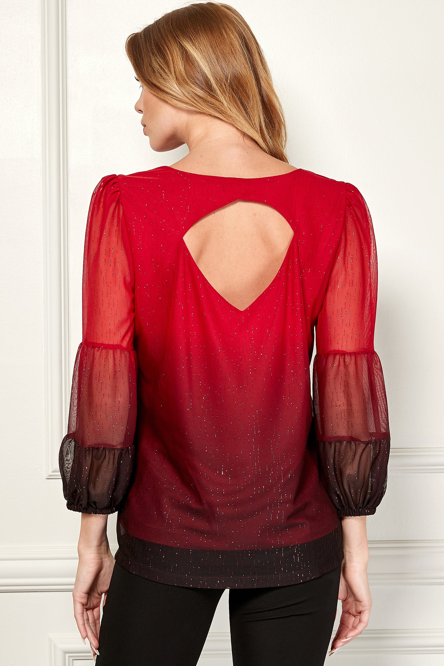 Double Bubble Sleeve Cutout Back Detail Popover Top