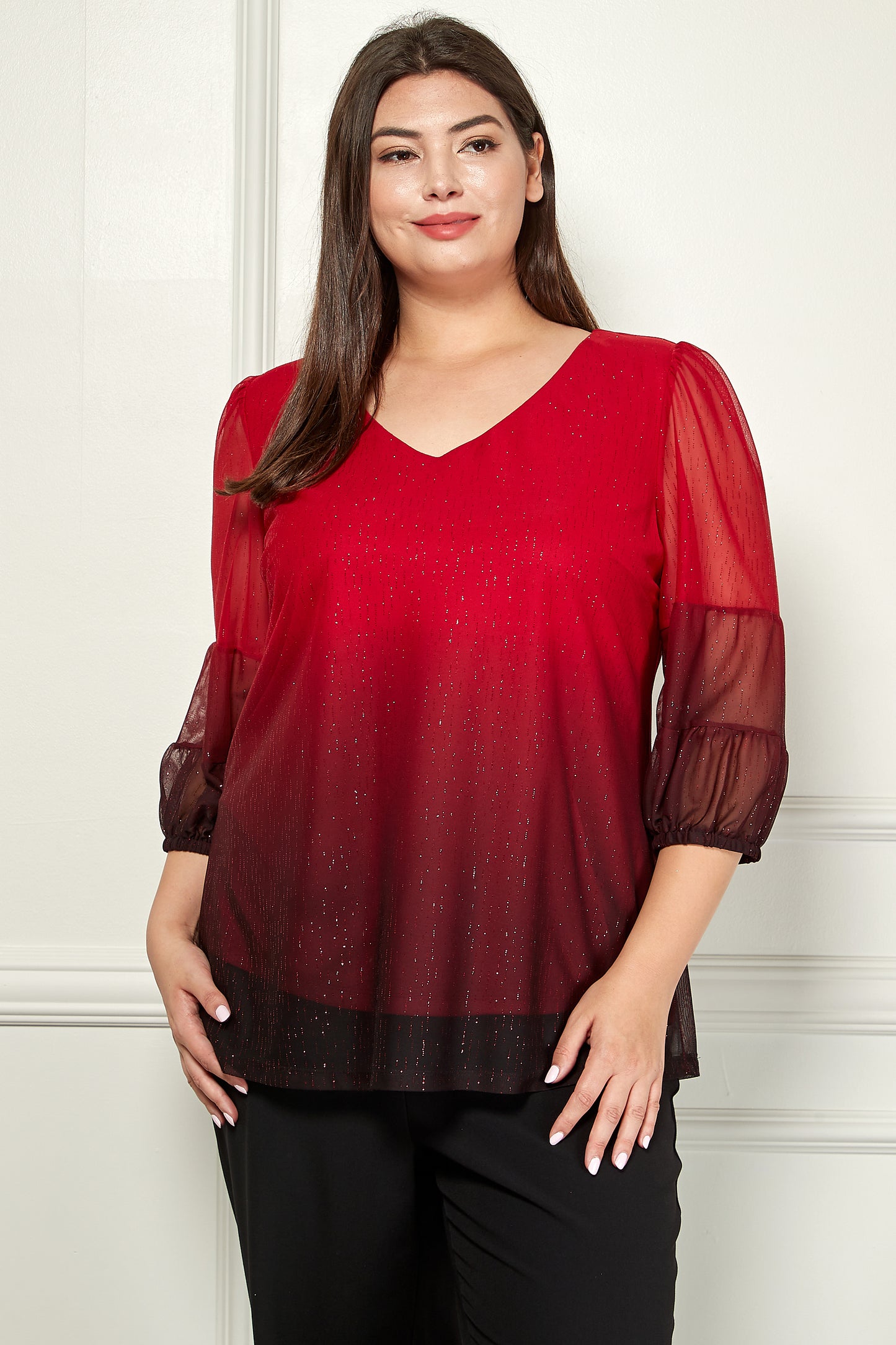 Plus Double Bubble Sleeve Cutout Back Detail Popover Top