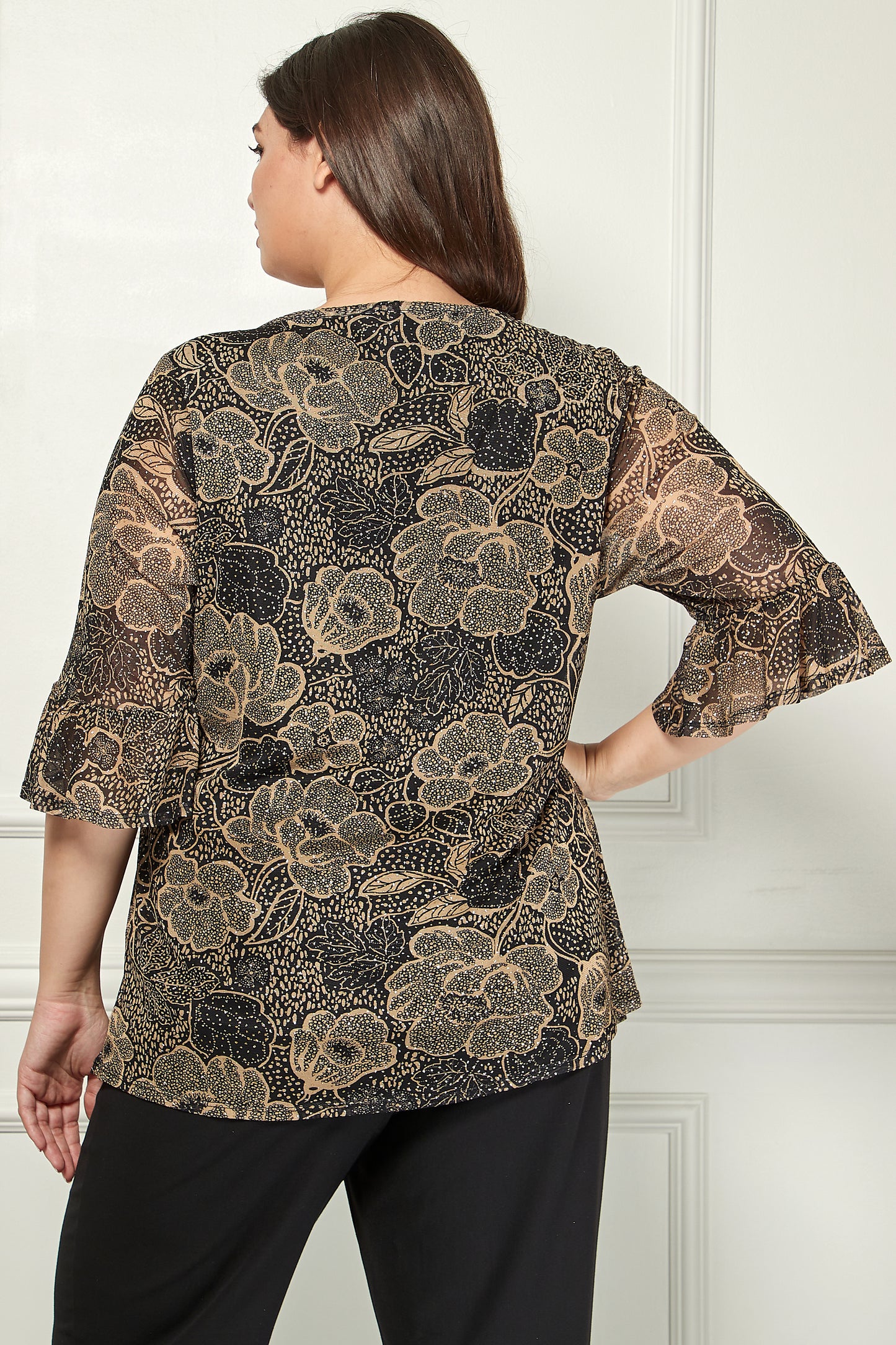 Plus Elbow Ruffle Sleeve Popover Top