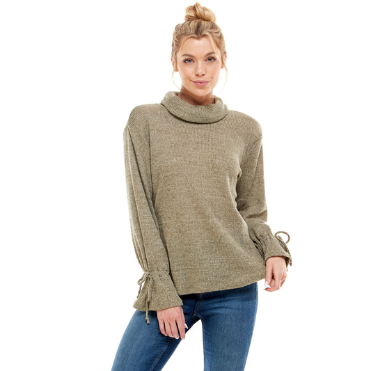 Cowl Neck Top With Tie Sleeves