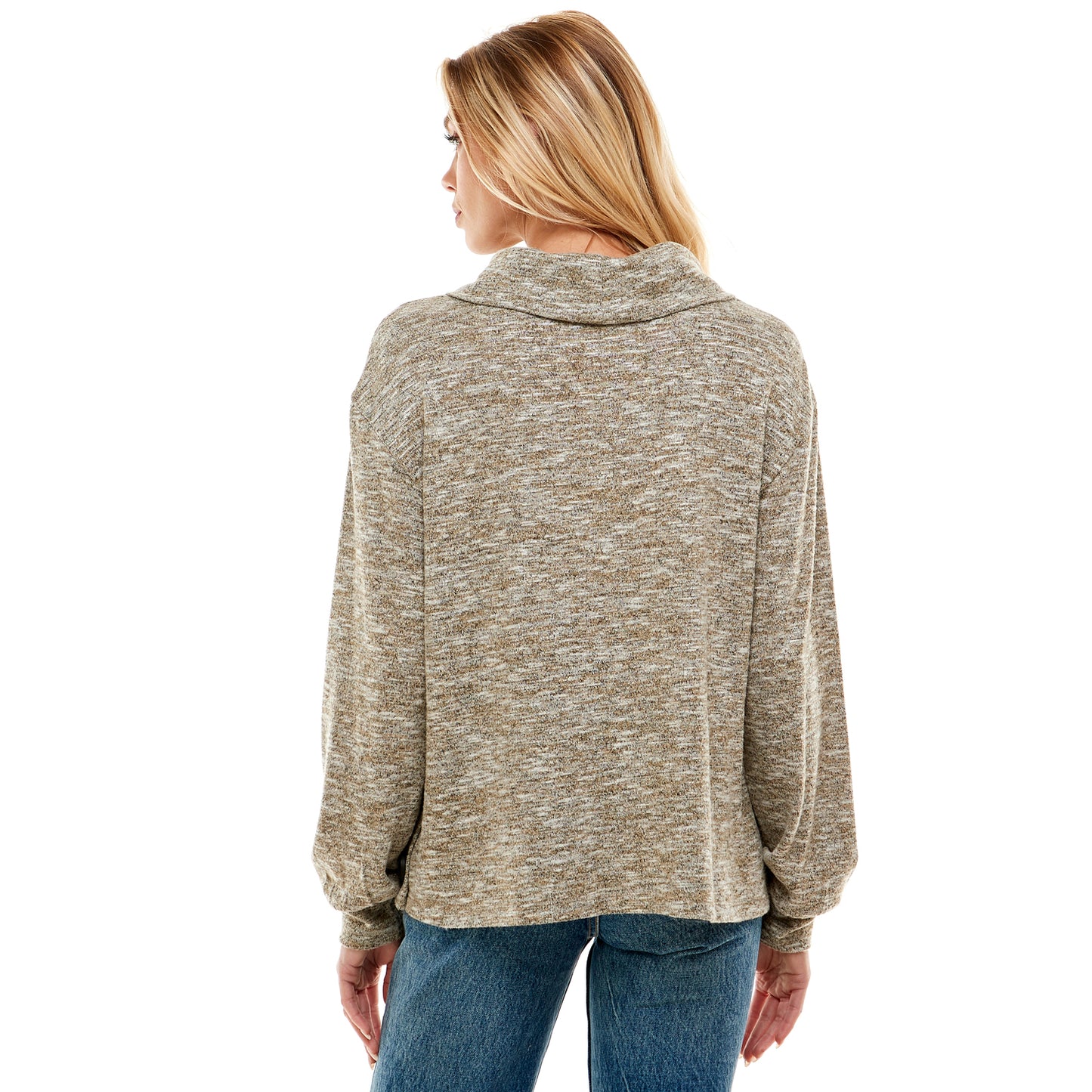 Long Sleeve Button Side Cowl Neck