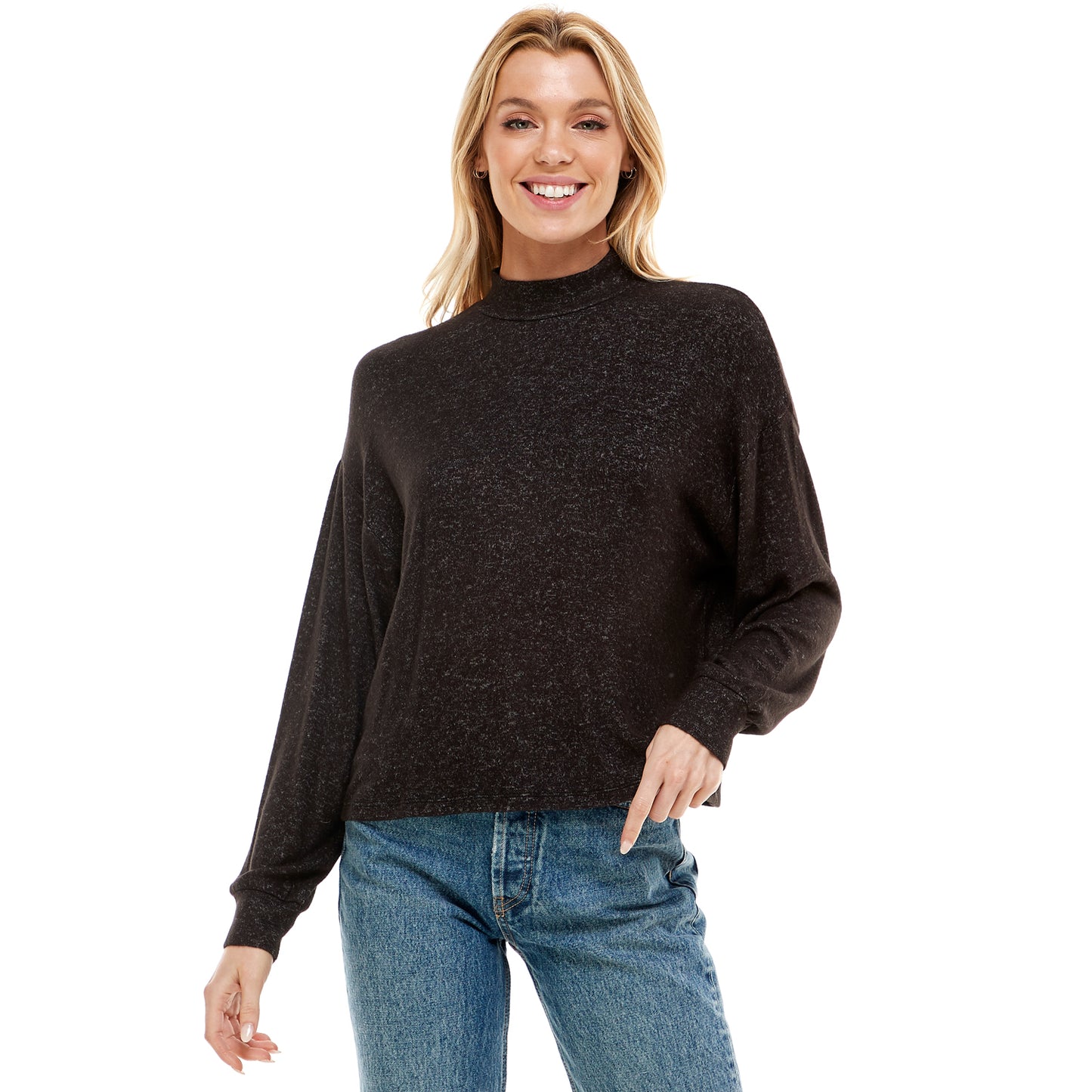 Drop Shoulder Mock Neck Sweater
