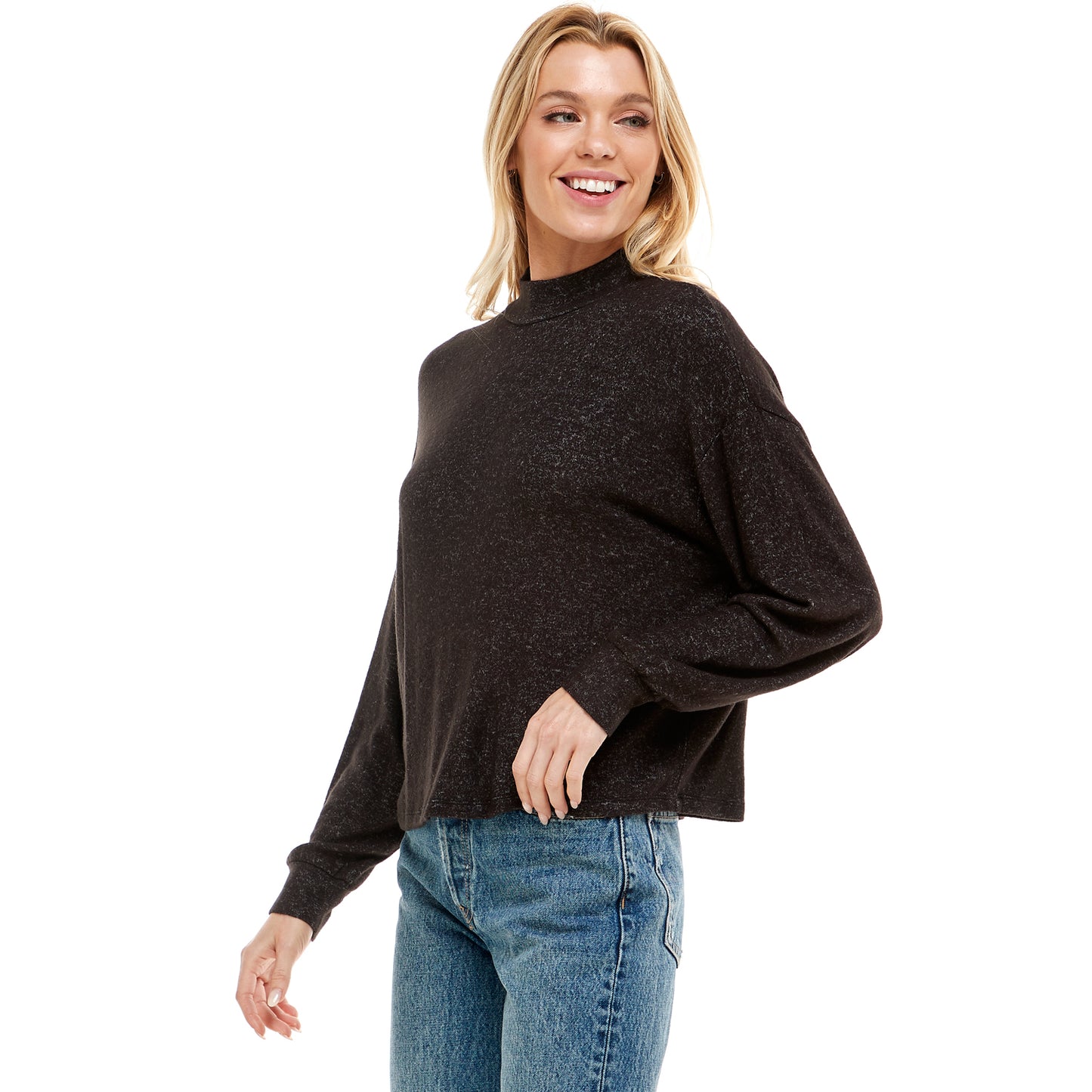Drop Shoulder Mock Neck Sweater