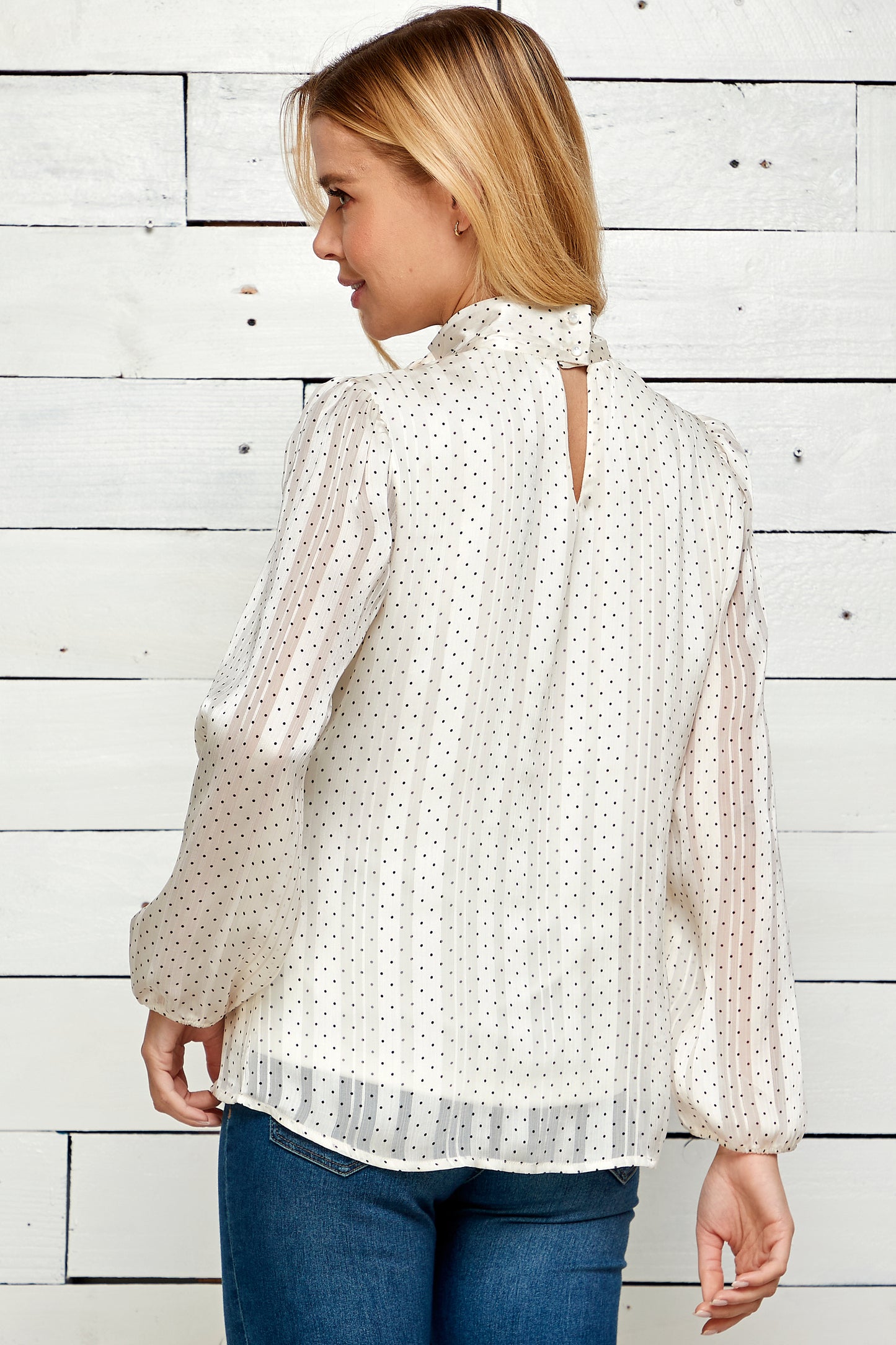 Long Sleeve Tie Neck Lined Top