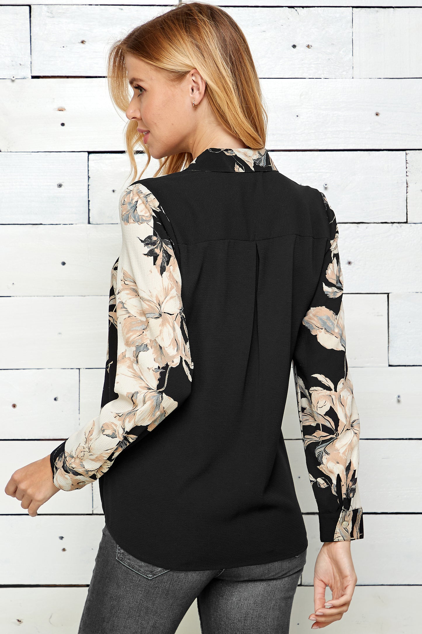 Long Sleeve Tie Bottom Button Front Shirt