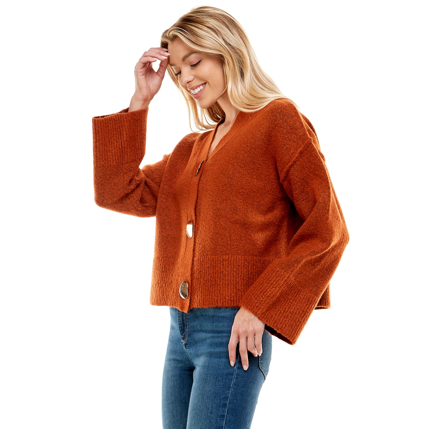 Long Wide Sleeve V-Neck Cardigan