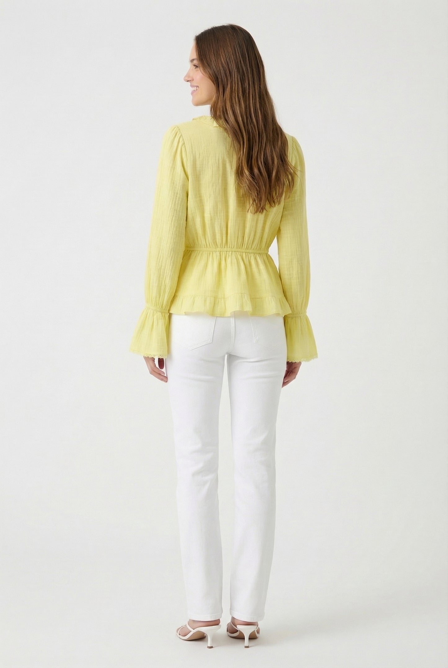 Women's June & Hudson Long-Sleeve Tie-Front Ruffle Blouse
