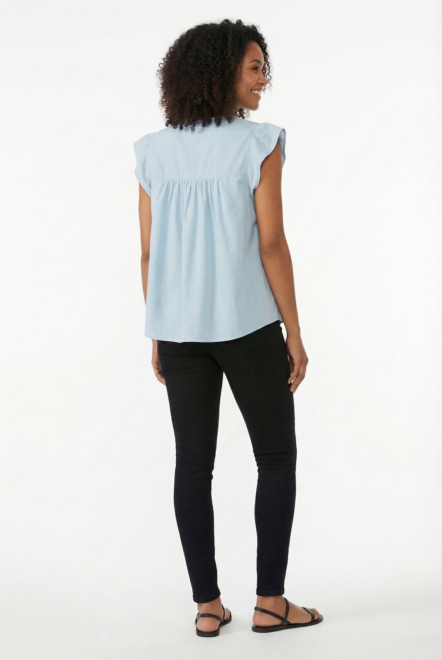 Women's June & Hudson Ruffle Sleeve Embroidered Top