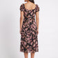 Women's As U Wish Floral Puff Sleeve Midi Dress with Tie Front
