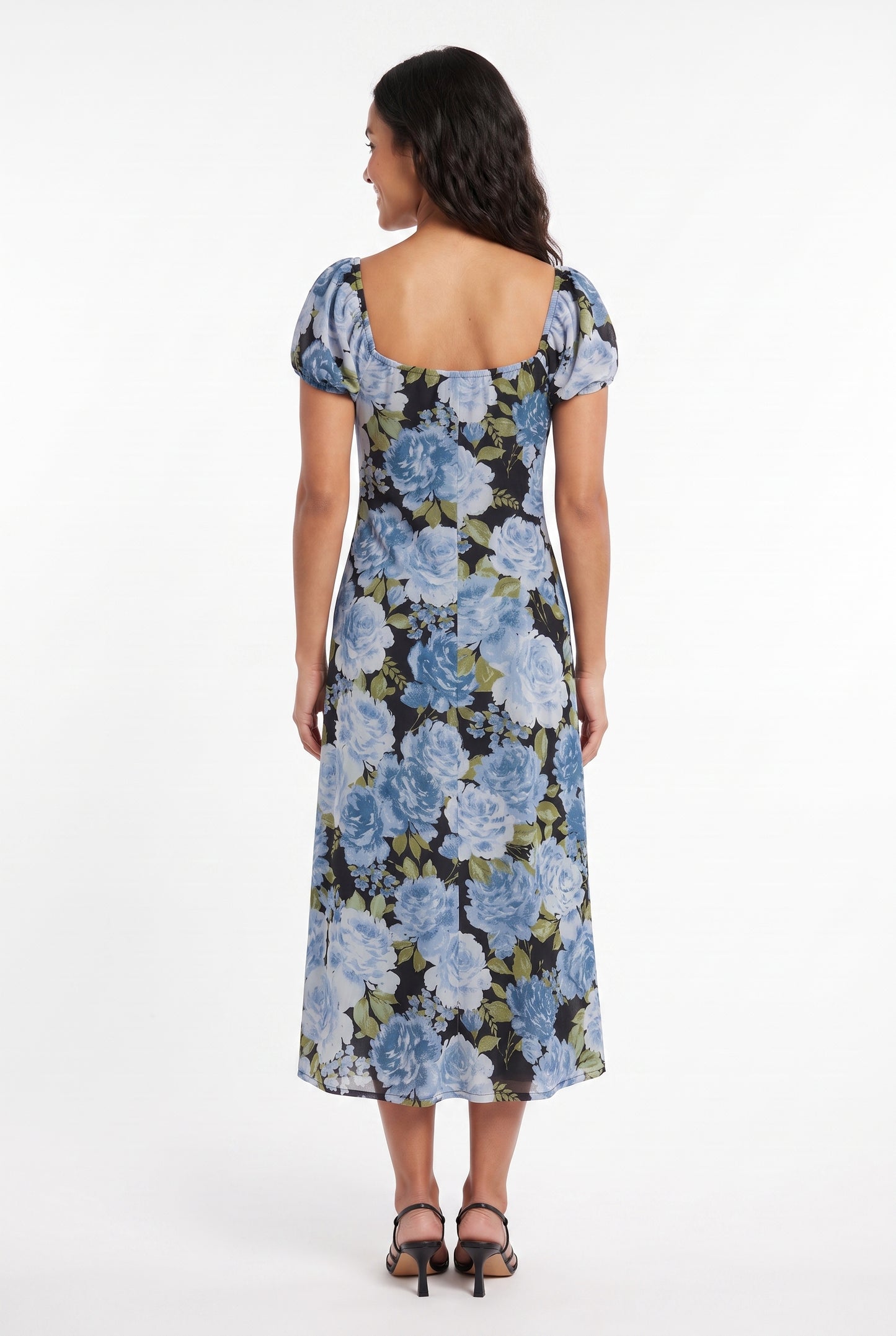 Women's As U Wish Floral Puff Sleeve Midi Dress with Tie Front