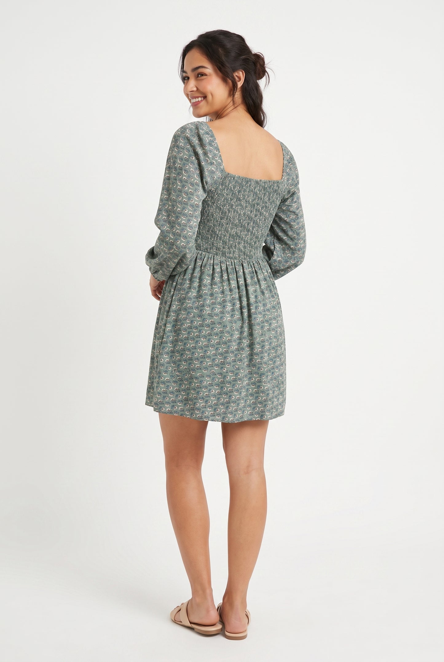 Women's As U Wish Floral Square Neck Mini Dress with Puffy Sleeves