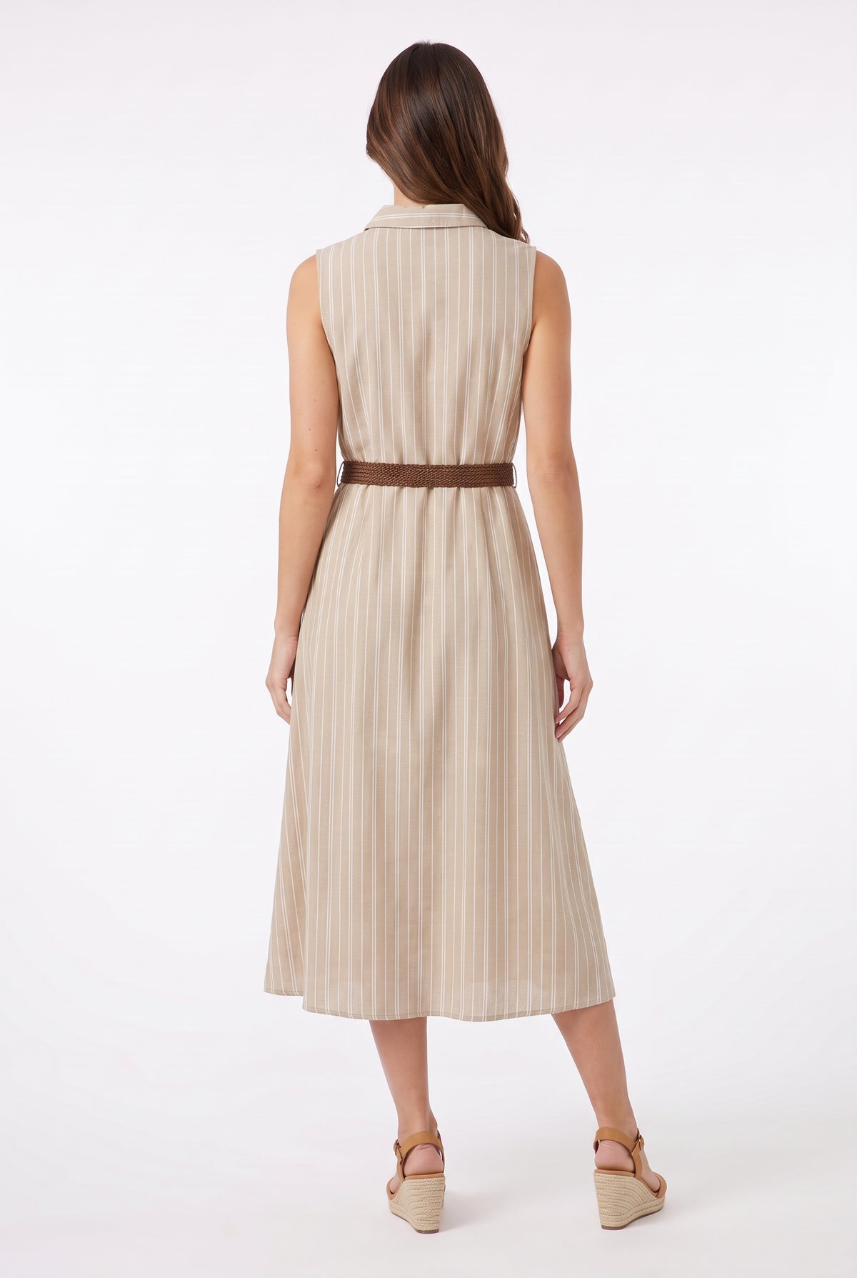 Women's Figueroa & Flower Sleeveless Belted Midi Dress with Pockets