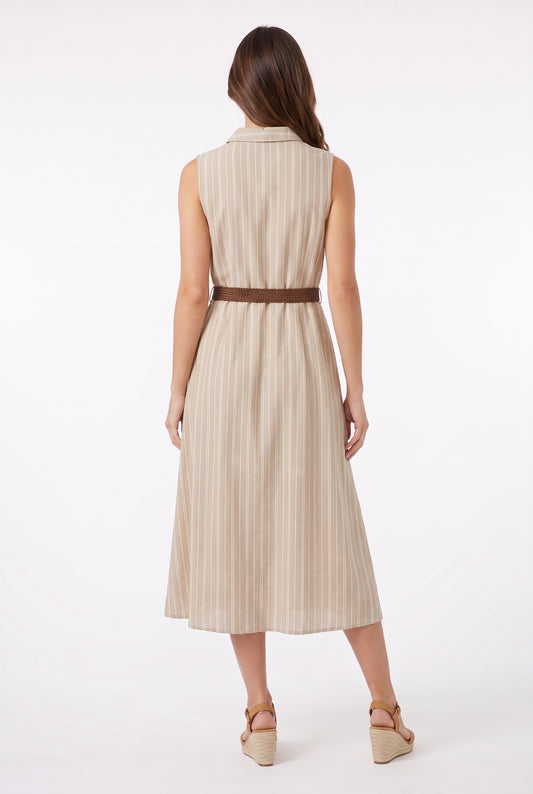 Women's Figueroa & Flower Sleeveless Belted Midi Dress with Pockets