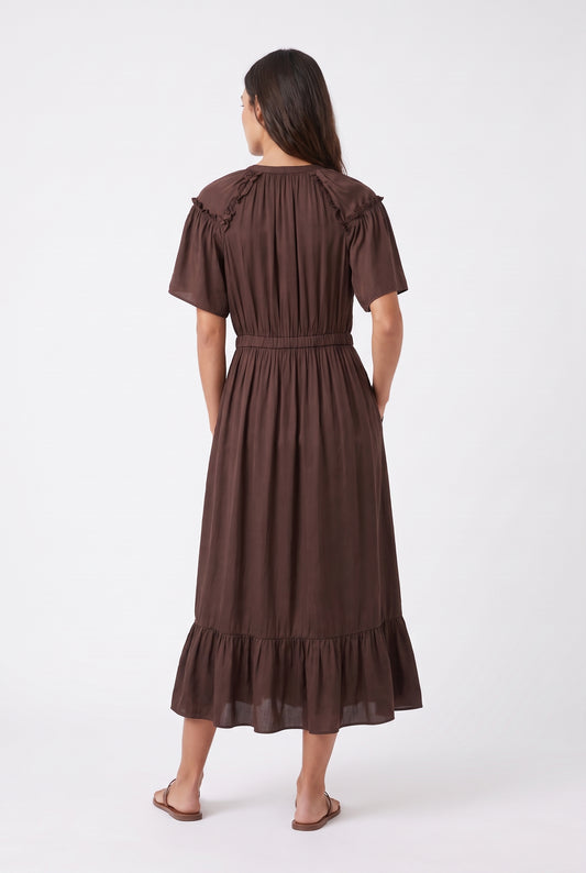 Women's Figueroa & Flower Embroidered V-Neck Midi Dress with Ruffle Hem