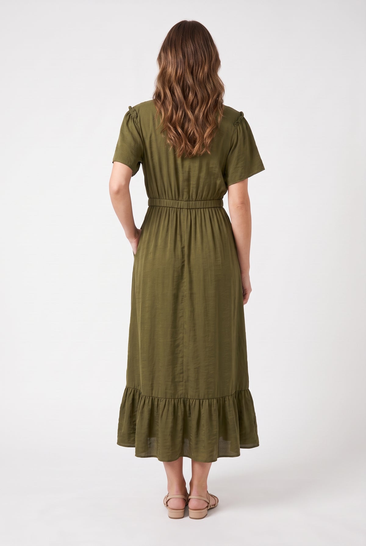 Women's Figueroa & Flower Embroidered V-Neck Midi Dress with Ruffle Hem