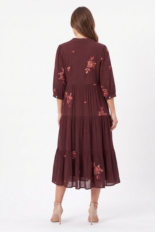 Women's Figueroa & Flower Embroidered Tiered Midi Dress